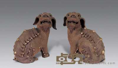 清光绪 石湾狮子（一对） 高14.5cm